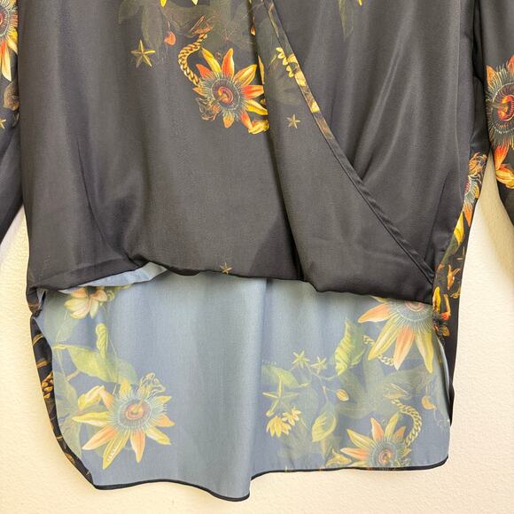 All Saints Black Floral Penny Avifauna Top Womens US 10 Long Sleeve Shirt Blouse - Picture 4 of 11